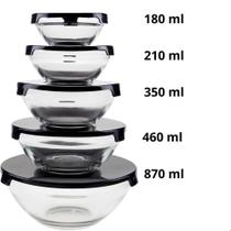 Conjunto de Tigelas de Vidro com Tampa Hermética 5 Peças para Cozinha