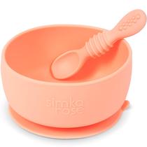 Conjunto de tigelas e colheres para bebês Simka Rose, silicone, pêssego sem BPA Conjunto de tigelas e colheres para bebês Simka Rose, silicone, pêssego sem BPA