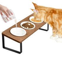 Conjunto de tigelas para água e ração para gatos Sunhoo, elevado, cerâmica, 3 peças Conjunto de tigelas para água e ração para gatos Sunhoo, elevado, cerâmica, 3 peças