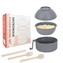 Conjunto de Tigelas para Ramen RORBAM Micro-ondas Cinza Livre de BPA e Seguro para Lava-Louças
