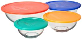 Conjunto de tigelas Pyrex Smart Essentials Glass com tampas de plástico, 8 unidades Conjunto de tigelas Pyrex Smart Essentials Glass com tampas de plástico, 8 unidades