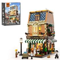 Conjunto de tijolos de construção FUNWHOLE Book-Cafe Lighting City Town