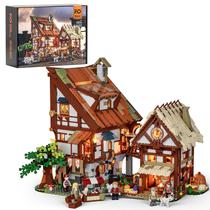 Conjunto de tijolos de construção FUNWHOLE Medieval Market com LED 2614 unidades Conjunto de tijolos de construção FUNWHOLE Medieval Market com LED 2614 unidades