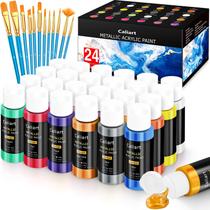 Conjunto de tinta acrílica Caliart Metallic 24 cores com 12 pincéis Conjunto de tinta acrílica Caliart Metallic 24 cores com 12 pincéis