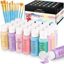 Conjunto de tinta acrílica Caliart Pastel com 12 pincéis de 24 cores