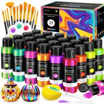 Conjunto de tinta acrílica POPYOLA 24 cores 60mL com pincéis e paleta