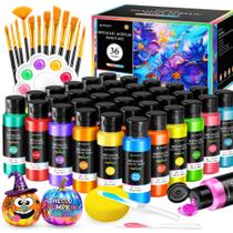 Conjunto de tinta acrílica POPYOLA 36 cores com pincéis e paleta 60mL