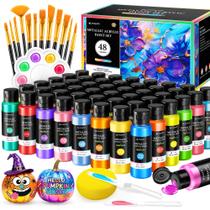 Conjunto de tinta acrílica POPYOLA 48 cores 60mL com pincéis e paleta