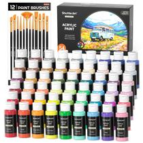 Conjunto de tinta acrílica Shuttle Art 54 cores com 12 pincéis de 60 ml