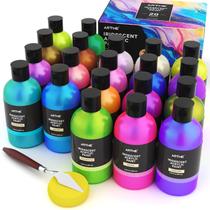 Conjunto de Tintas Acrílicas Iridescentes ARTME, 20 Cores Camaleão em Frascos de 250ml, Tinta Acrílica de Grande Volume com Efeito de Mudança de Cor, Perfeita para Artistas e Iniciantes em Tela, Pedras, Madeira, Tecido com Espátula Conjunto de Tintas Acrílicas Iridescentes ARTME, 20 Cores Camaleão em Frascos de 250ml, Tinta Acrílica de Grande Volume com Efeito de Mudança de Cor, Perfeita para Artistas e Iniciantes em Tela, Pedras, Madeira, Tecido com Espátula