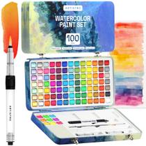 Conjunto de Tintas Aquarela ARTISTRO - 100 Cores Vibrantes com Caixa