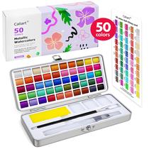 Conjunto de Tintas Aquarela Metálicas Caliart - 50 Cores com Pincel