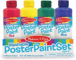 Conjunto de tintas de pôster lavável Melissa &amp Doug (4 cores vermelho, amarelo, verde, azul)