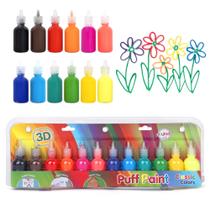 Conjunto de tintas em tecido 3D Puff Paint Playkidiz, pacote com 12 unidades para crianças a partir de 3 anos Conjunto de tintas em tecido 3D Puff Paint Playkidiz, pacote com 12 unidades para crianças a partir de 3 anos