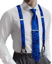 Conjunto de Tirantes Barry.Wang para Hombre Tipo Y Elástico con Corbata y 6 Clips