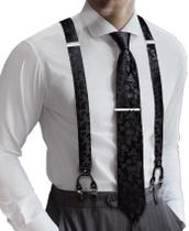 Conjunto de Tirantes Barry.Wang para Hombre Tipo Y Elástico con Corbata y 6 Clips