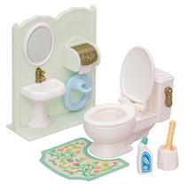 Conjunto de toalete Calico Critters com vaso sanitário, lavatório e produto de limpeza