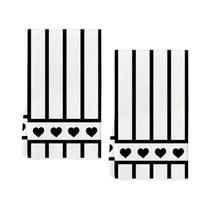 Conjunto De Toalhas De Cozinha Em Forma De Coração Com Listras Pretas Super Absorventes E Macias