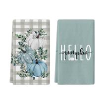 Conjunto de toalhas de mão ANTPFAE Hello Pumpkin Blue Eucalyptus x2