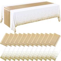 Conjunto de toalhas de mesa Breling branco/dourado, plástico 54 x 108 polegadas, pacote com 24