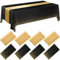 Conjunto de toalhas de mesa Breling, pacote com 8 unidades, ano novo, preto e dourado