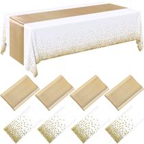 Conjunto de toalhas de mesa Breling, pacote com 8 unidades, branco/dourado, plástico/cetim