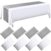 Conjunto de toalhas de mesa Breling, pacote com 8 unidades, branco/prateado, plástico/cetim