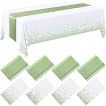 Conjunto de toalhas de mesa Breling, pacote com 8 unidades de plástico branco/verde sálvia