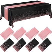 Conjunto de toalhas de mesa Breling, pacote com 8 unidades, preto/rosa, ouro, plástico/cetim