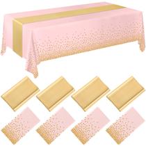 Conjunto de toalhas de mesa Breling, pacote com 8 unidades, rosa/dourado, plástico e cetim para casamento Conjunto de toalhas de mesa Breling, pacote com 8 unidades, rosa/dourado, plástico e cetim para casamento