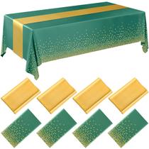 Conjunto de toalhas de mesa Breling, pacote com 8 unidades, verde/dourado, plástico/cetim