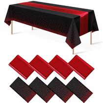 Conjunto de toalhas de mesa e corredores de mesa MASHAN preto e vermelho
