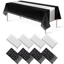 Conjunto de toalhas de mesa e corredores de mesa MASHAN preto/prata, pacote com 8