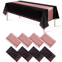 Conjunto de toalhas de mesa e corredores de mesa MASHAN preto/rosa dourado