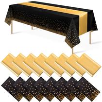 Conjunto de toalhas de mesa e corredores de mesa, pacote com 16 unidades em ouro preto para festa