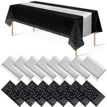 Conjunto de toalhas de mesa e corredores de mesa, pacote com 16 unidades em preto/prata