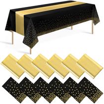 Conjunto de toalhas de mesa e corredores de mesa Zachely Black/Gold x12