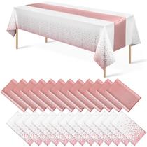Conjunto de toalhas de mesa MASHAN, pacote com 24, branco, ouro rosa, 137 x 274 cm