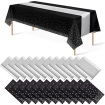 Conjunto de toalhas de mesa MASHAN, pacote com 24, preto, prata, ponto 137x274cm