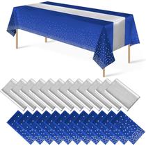 Conjunto de toalhas de mesa MASHAN, pacote com 24 unidades, Blue Silver Dots Satin Runner