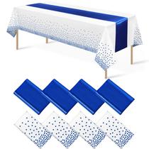 Conjunto de toalhas de mesa MASHAN, pacote com 8 unidades, plástico descartável branco/azul