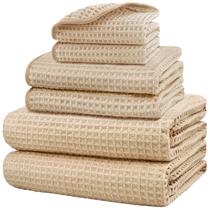 Conjunto de toalhas HOMEXCEL, 6 peças, microfibra premium, waffle bege