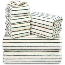 Conjunto de Toalhas Jacquotha 8 Peças Algodão Listrado Verde Conjunto de Toalhas Jacquotha 8 Peças Algodão Listrado Verde