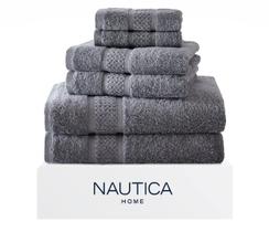 Conjunto de toalhas Nautica, 6 peças, toalhas de banho absorventes, algodão, cinza