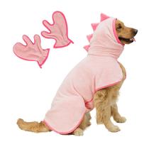 Conjunto de toalhas para cães Pawyee Large Pink Dino Microfiber Robe