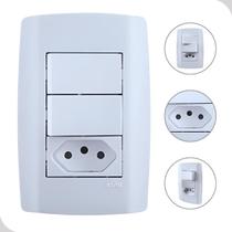 Conjunto de Tomada 3 Pinos + 2 Interruptor Simples 10A 250V Branca Casa Construção Ilumi