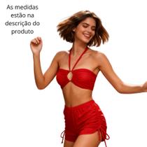 Conjunto de top com shortinho de poliamida com elastano para praia e passeio