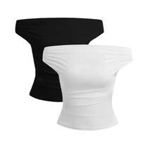 Conjunto De Top Cropped Assimétrico Plissado Para Mulheres, 2 Peças, Sem Alças, Camisetas Sexy, Moda