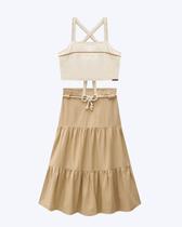 Conjunto de Top Cropped e Saia New Midi em Linho Santorine Juvenil Feminino Vic&Vicky 84932