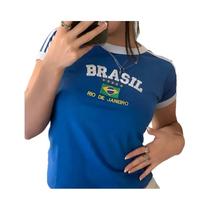 Conjunto De Top Cropped E Shorts Feminino Vintage Grunge Y2K Com Estampa De Letras BRASIL Para O